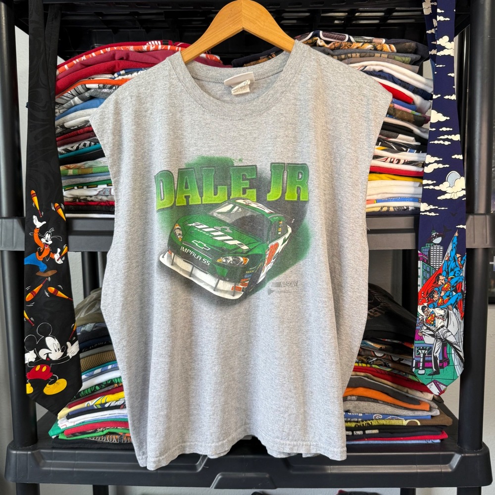 Y2K Gray Dale Jr Nascar Winners Circle Sleeveless Graphic Shirt XL Cropped